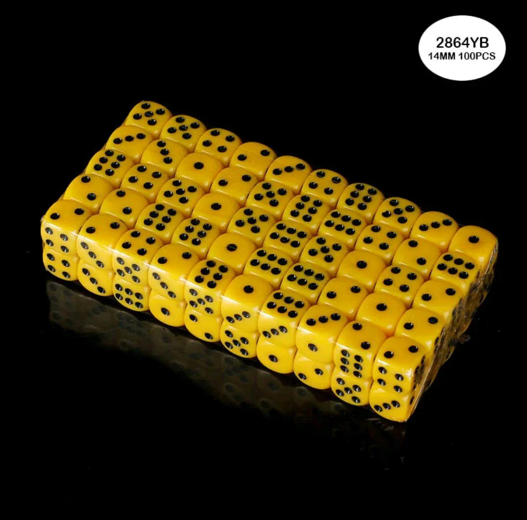 2864Yb Dice Yellow Black 100Pcs 14Mm O