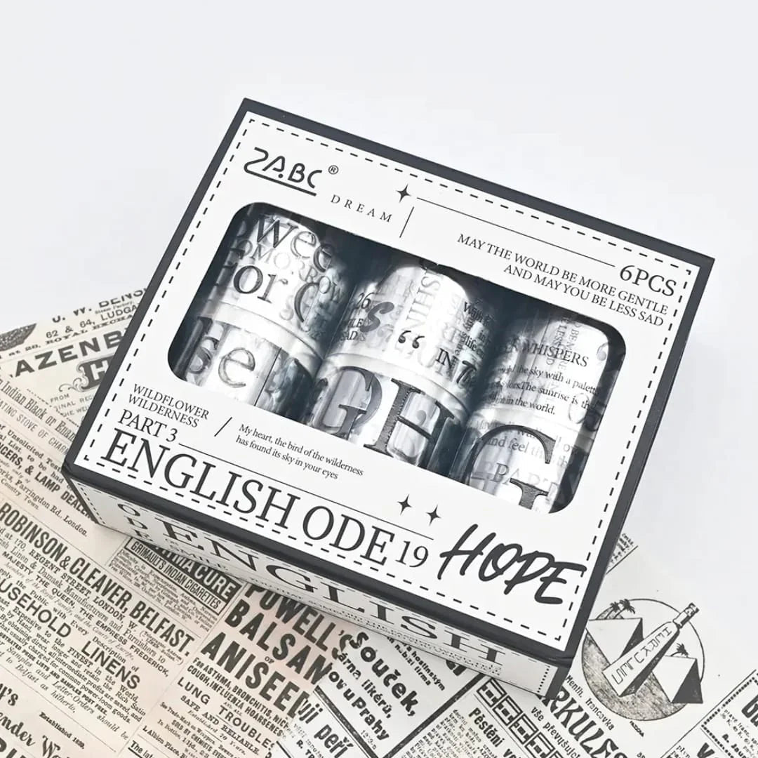 Premium Black Transparent Quote Washi Tape – Pack of 6 Rolls (50mm x 2m) l