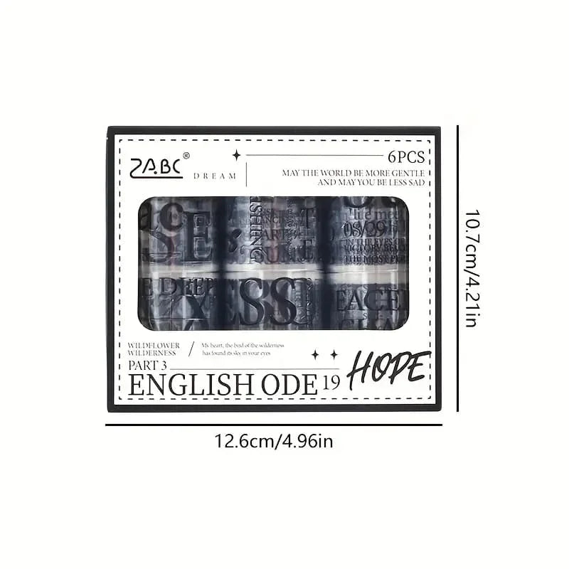 Premium Black Transparent Quote Washi Tape – Pack of 6 Rolls (50mm x 2m) l