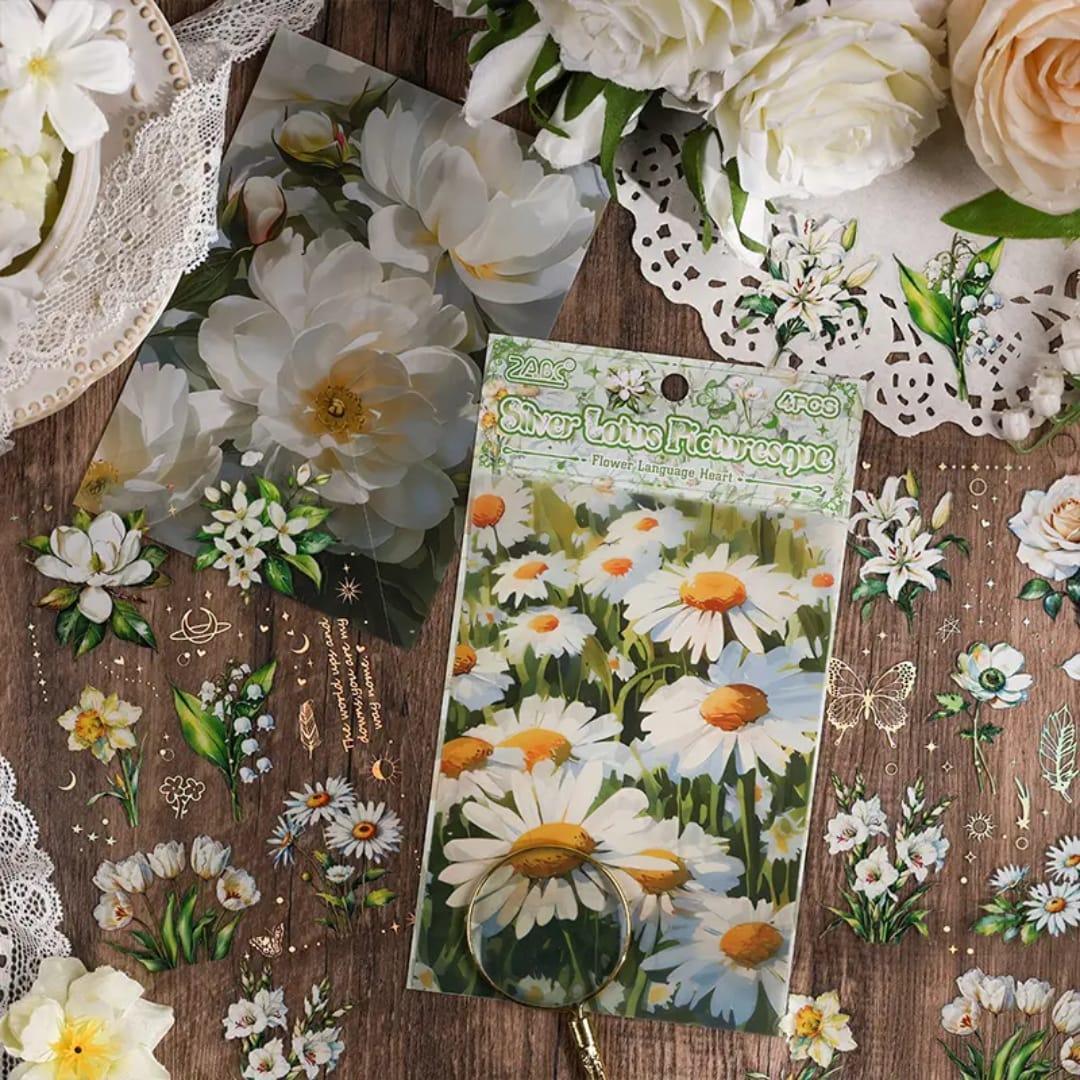 Premium Floral Journaling Stickers – Pack of 4 Sheets – Botanical Aesthetic Stickers for Planners & Scrapbooks