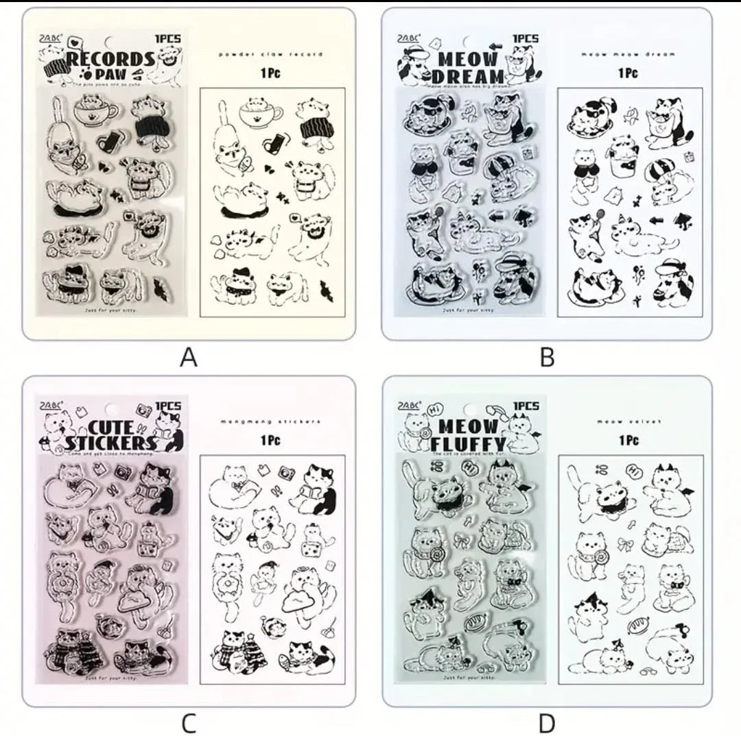 Cute Kitty Mini Clear Rubber Stamps – 1 Sheet with 14–17 Cat-Themed Designs for Journaling, Scrapbooking & DIY Crafts