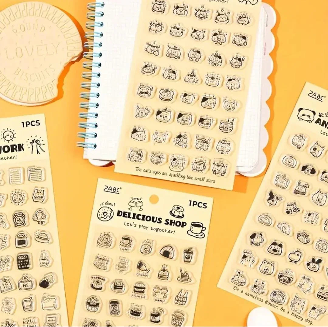 Mini Clear Rubber Stamps for Journaling & Scrapbooking – 1 Sheet with 40 Assorted Designs