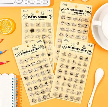 Mini Clear Rubber Stamps for Journaling & Scrapbooking – 1 Sheet with 40 Assorted Designs