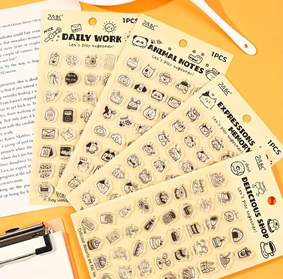 Mini Clear Rubber Stamps for Journaling & Scrapbooking – 1 Sheet with 40 Assorted Designs