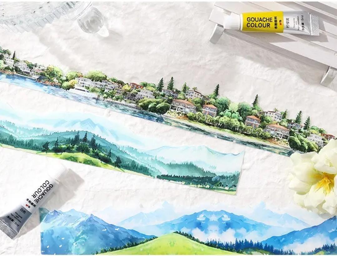 Premium Mountain Designs Washi Tape – Pack of 4 Rolls (60mm x 2m) – Scenic Landscape Tape for Journaling, Scrapbooking & Crafts