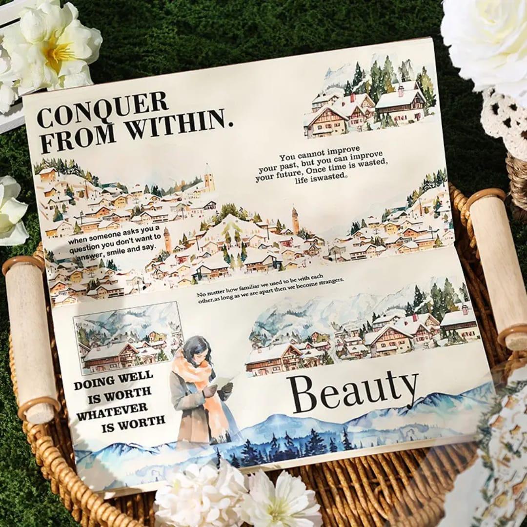 Premium Mountain Designs Washi Tape – Pack of 4 Rolls (60mm x 2m) – Scenic Landscape Tape for Journaling, Scrapbooking & Crafts