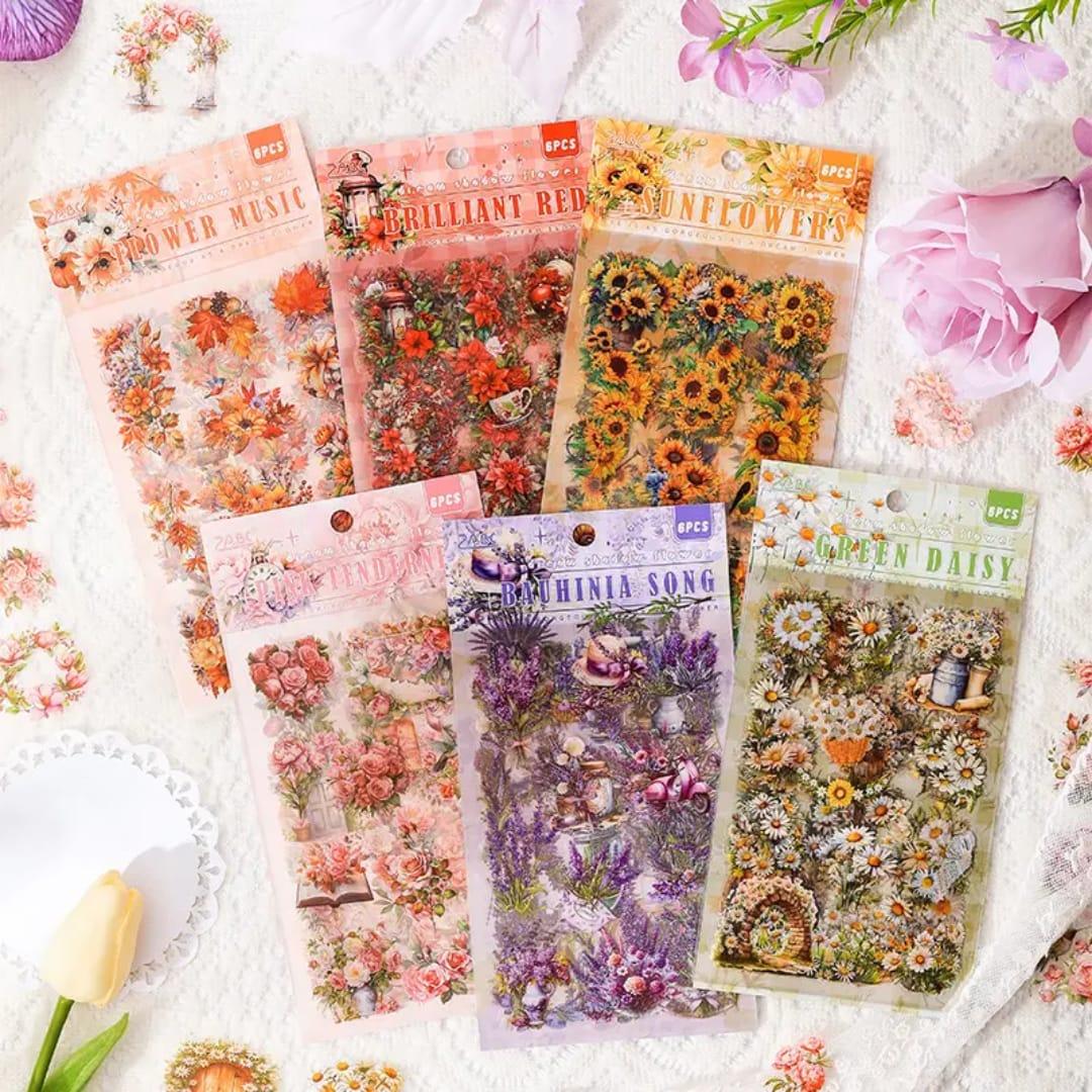 Premium Floral Journaling Stickers l Pack of 6 Sheets l Elegant Floral Stickers for Scrapbooking & Planners