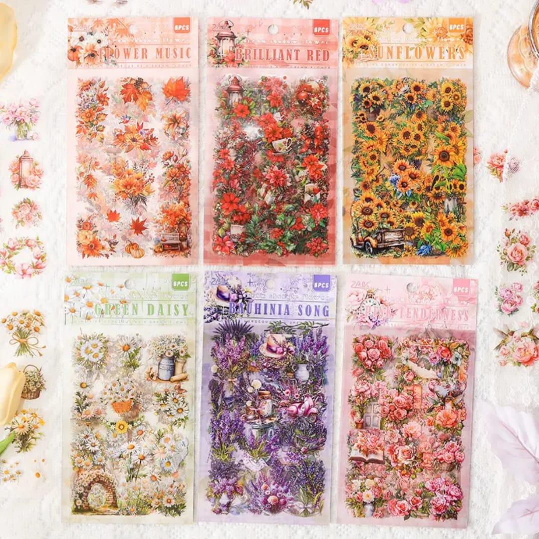 Premium Floral Journaling Stickers l Pack of 6 Sheets l Elegant Floral Stickers for Scrapbooking & Planners