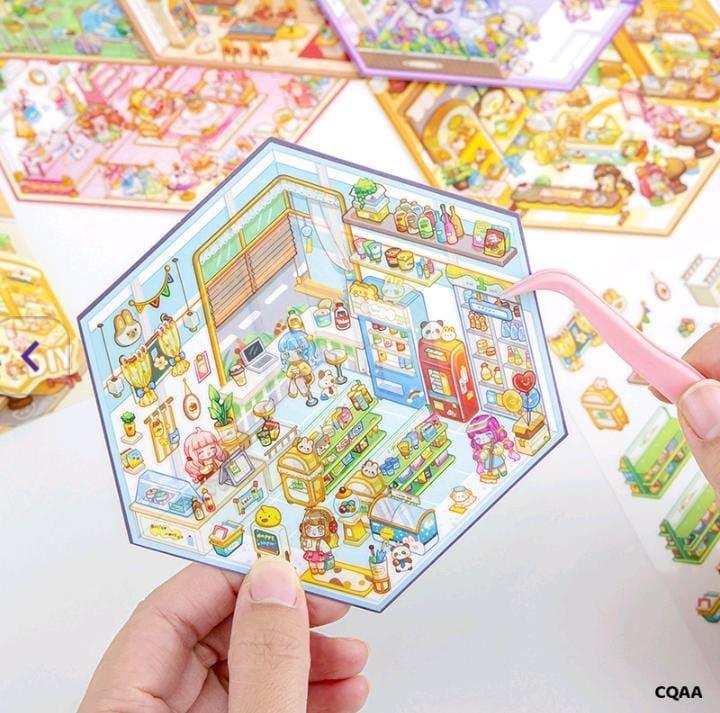 Cqaa Diy Mini World Landscape 3D Sticker With Twizer
