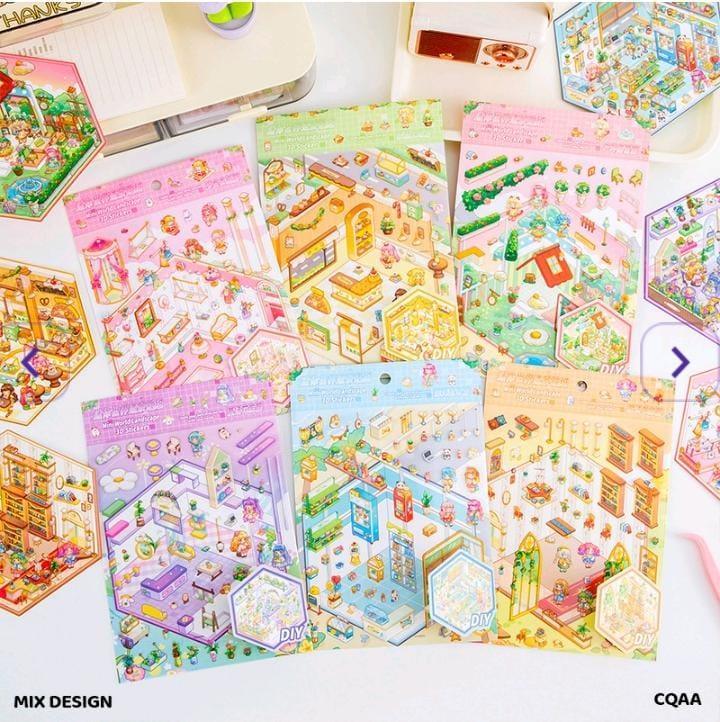 Cqaa Diy Mini World Landscape 3D Sticker With Twizer