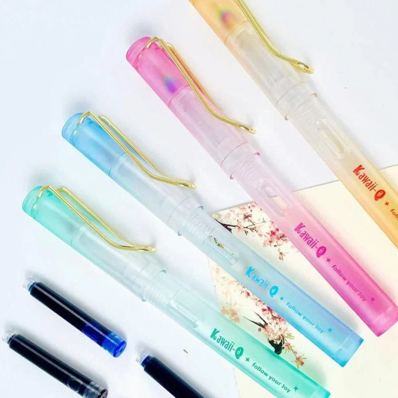 – Dreamy Pastel Premium Fountain Pen Set | Smooth Rainbow Nib, Comfortable Grip & Extra Ink Cartridges