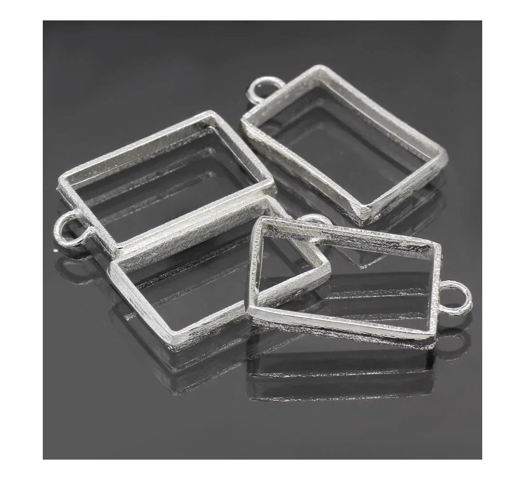 Diy Metal Imitation 4Pcs Silver Rectangle S JRDA22
