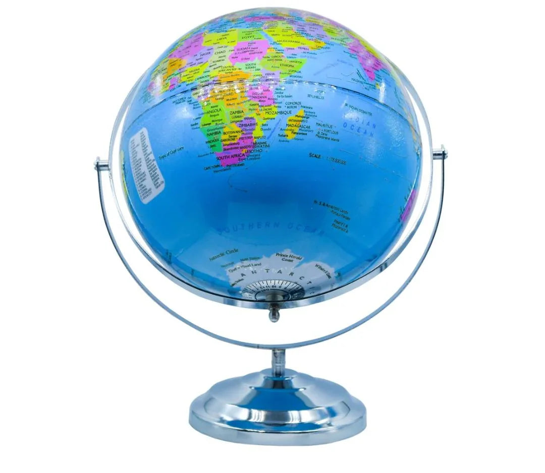 World Globe Blue Metal Base 360D Rotating 10Inch WGB360-10