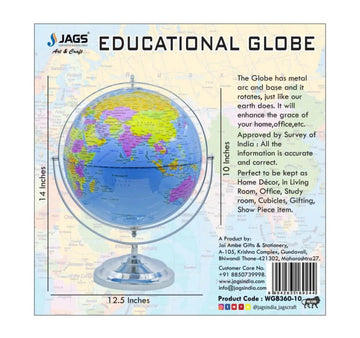 World Globe Blue Metal Base 360D Rotating 10Inch WGB360-10