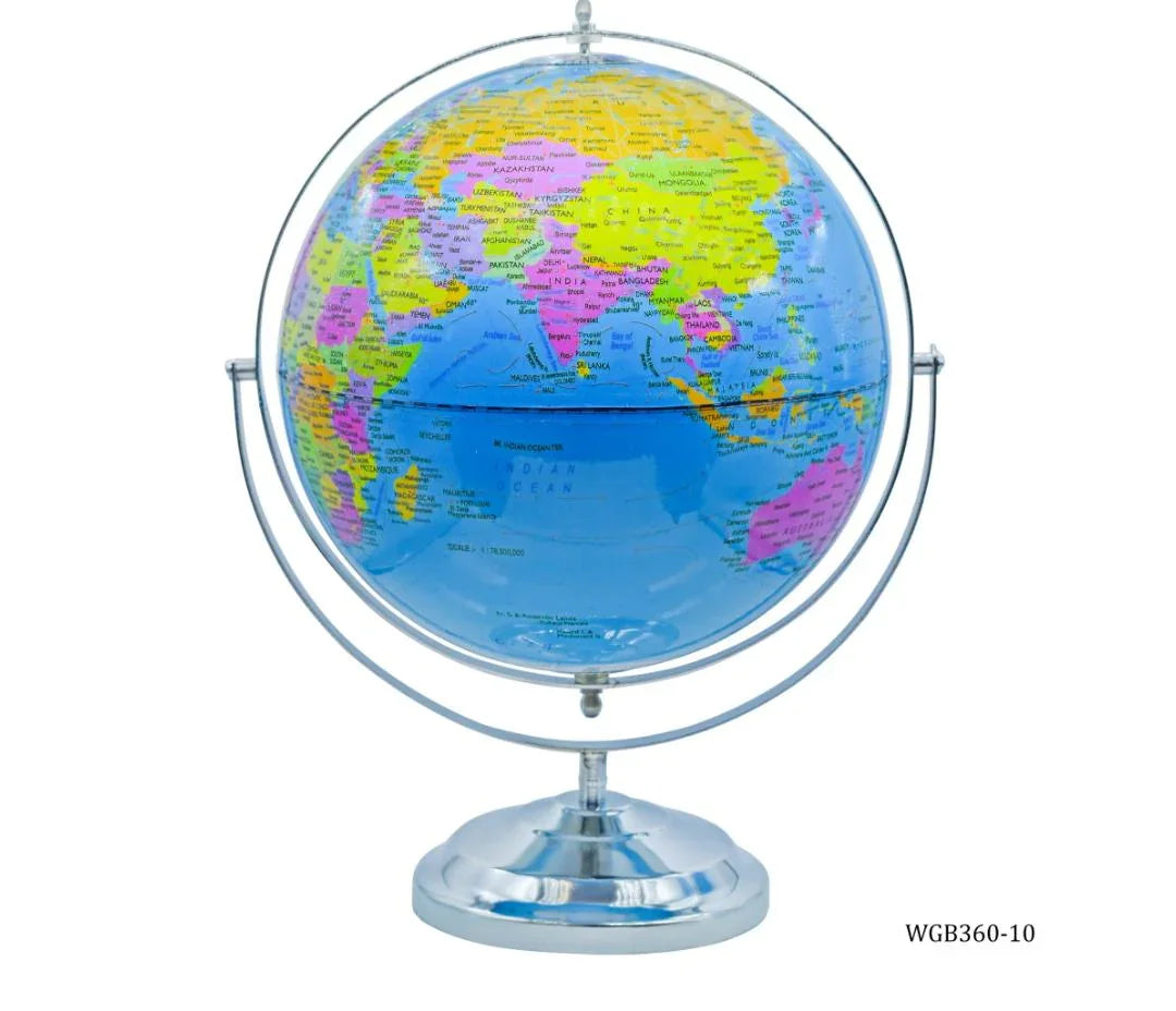 World Globe Blue Metal Base 360D Rotating 10Inch WGB360-10