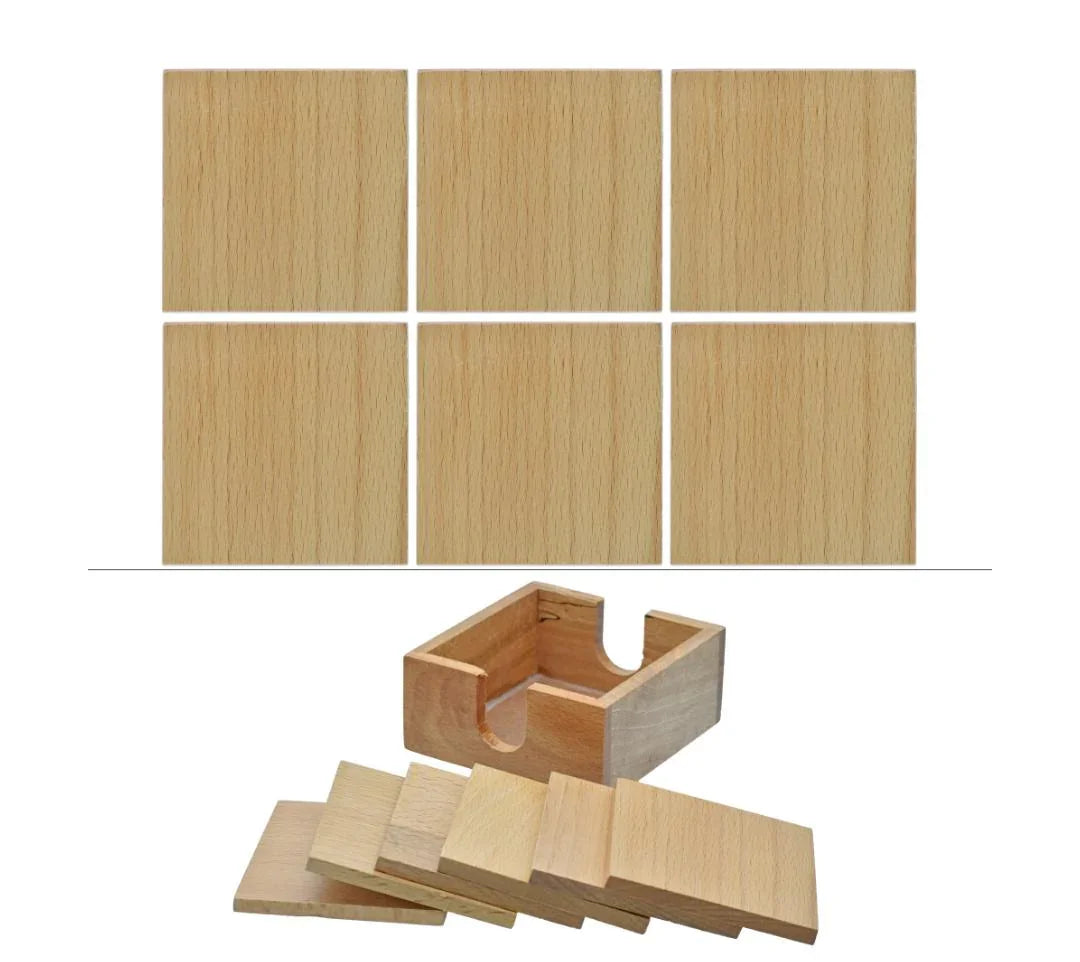 Tea Coaster Wooden 6pcs Set Square TCW602
