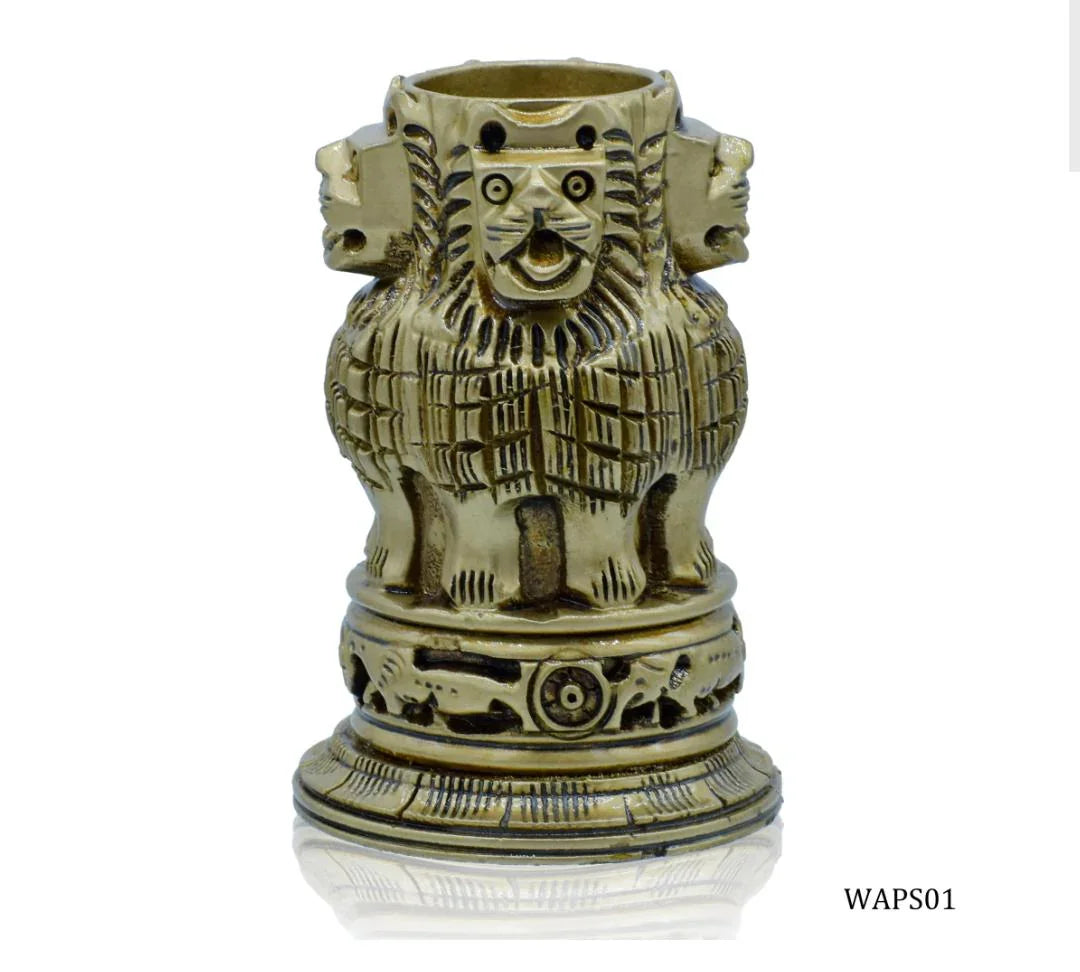 Wooden Ashoka Pen Stand Antique Colour 4 Inch WAPS01