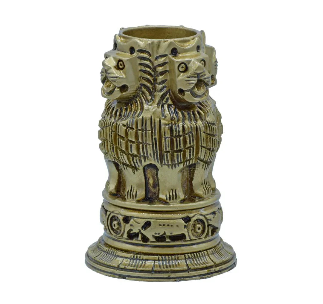 Wooden Ashoka Pen Stand Antique Colour 4 Inch WAPS01