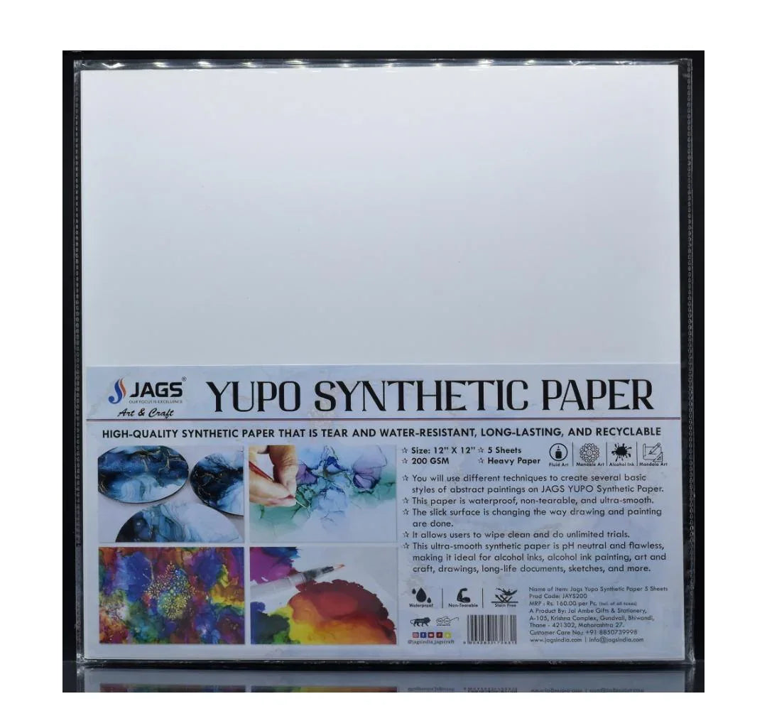 Jags Yupo Synthetic Paper 5 Sheets 200Gsm 12X12 Inch JAYS200