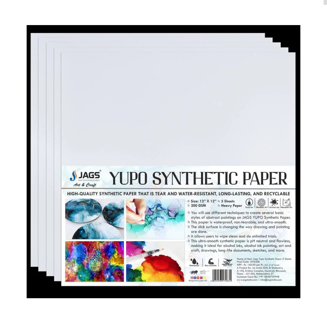 Jags Yupo Synthetic Paper 5 Sheets 200Gsm 12X12 Inch JAYS200