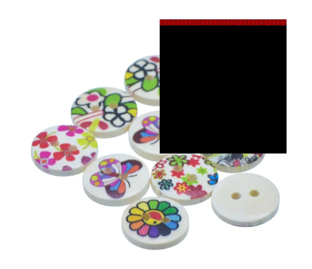 Jags Craft Decorative Button Round Printed 24L 10Pc JCDBP44