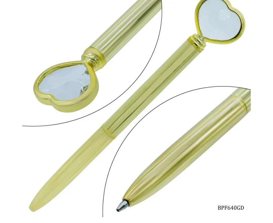 Ball Pen Fancey Top Heart With Diamonds Gold BPF640GD