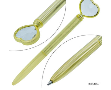 Ball Pen Fancey Top Heart With Diamonds Gold BPF640GD