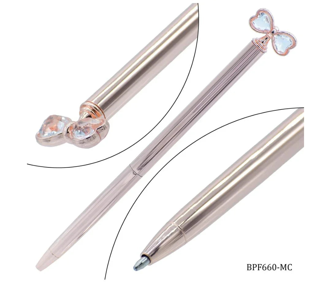 Ball Pen Fancey Top Bow Tie With Diamonds Mix BPF660-MC