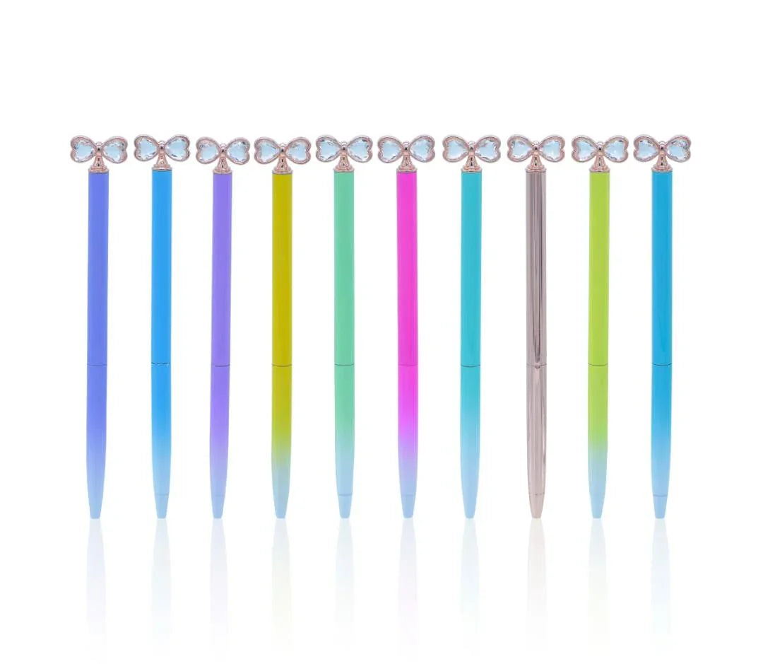 Ball Pen Fancey Top Bow Tie With Diamonds Mix BPF660-MC