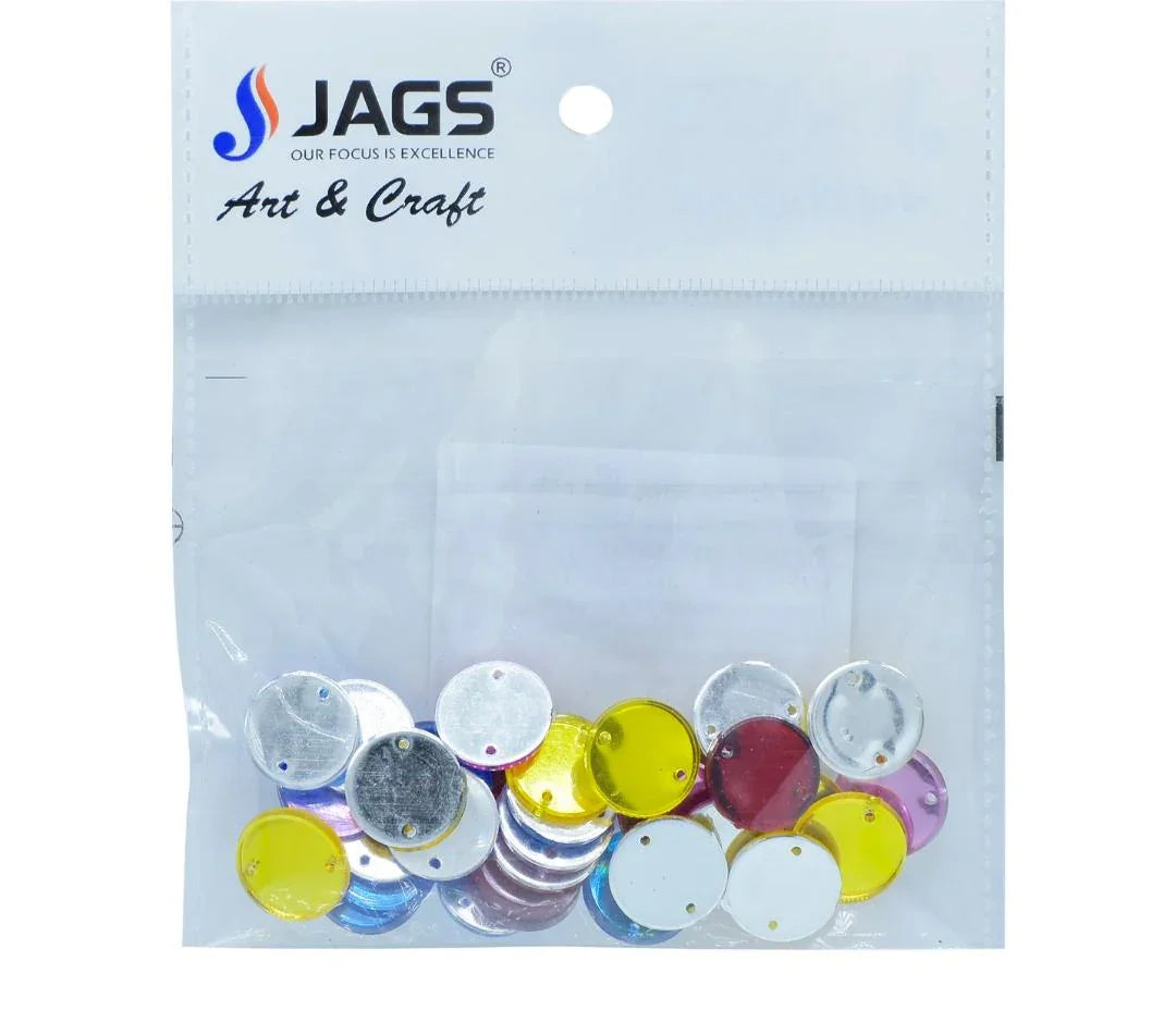 Jags Kundan Stone With Hole Round Mirror 10Gms 14MM JKSR41