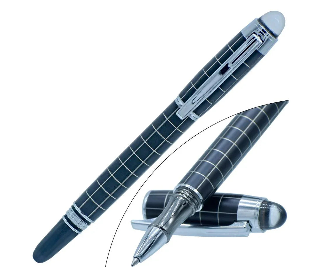 Roller Pen Black Silver Clip Checks 079RPSCC