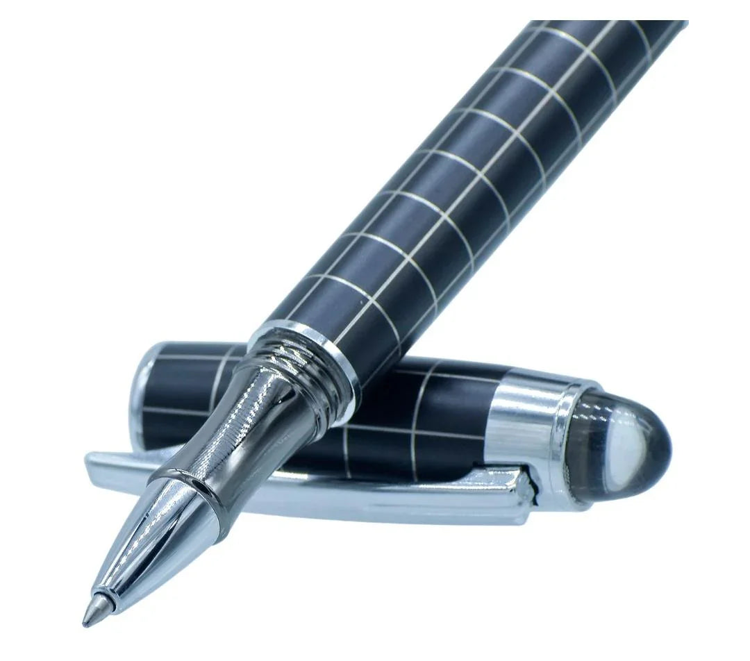 Roller Pen Black Silver Clip Checks 079RPSCC