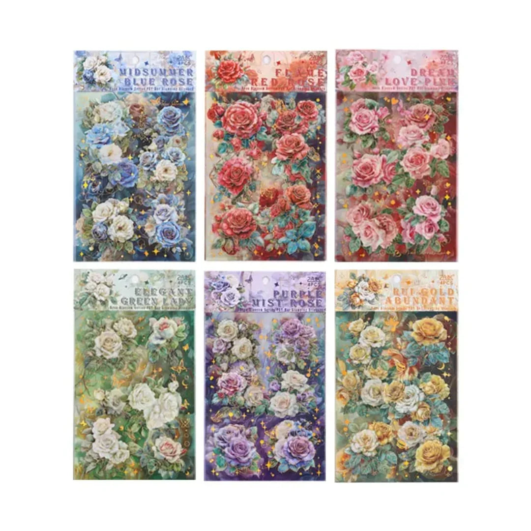 Premium Floral Journaling Stickers l Pack of 4 Sheets l Elegant Floral Stickers for Scrapbooking & Planners