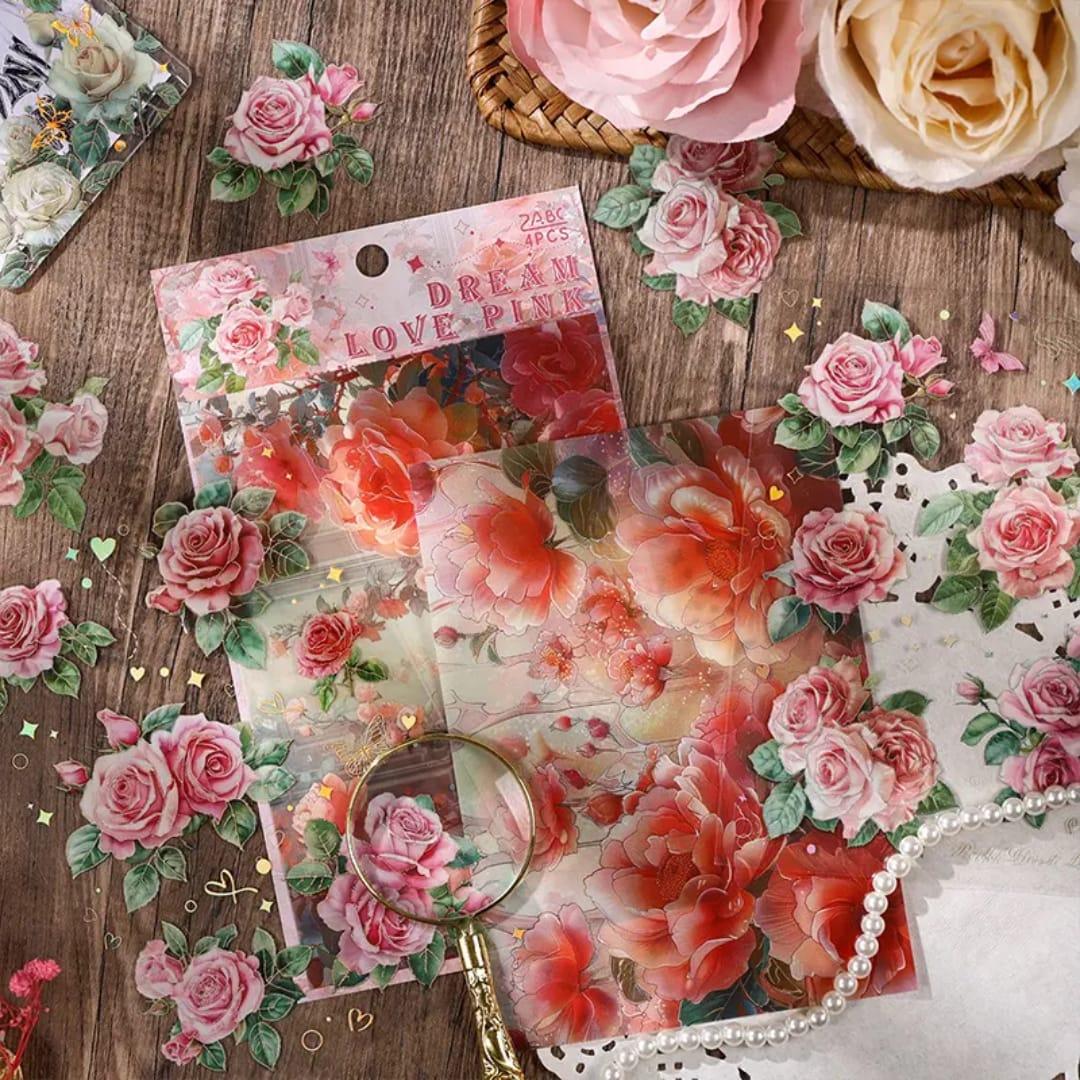 Premium Floral Journaling Stickers l Pack of 4 Sheets l Elegant Floral Stickers for Scrapbooking & Planners
