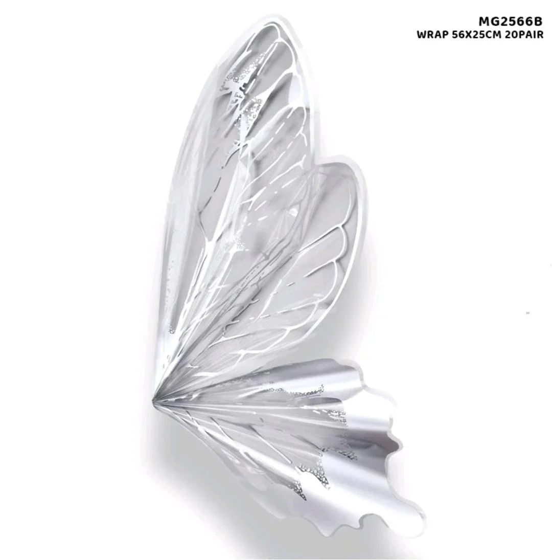 Mg2566B Silver Butterfly Wing Flower Wrap 56X25Cm 20Pair