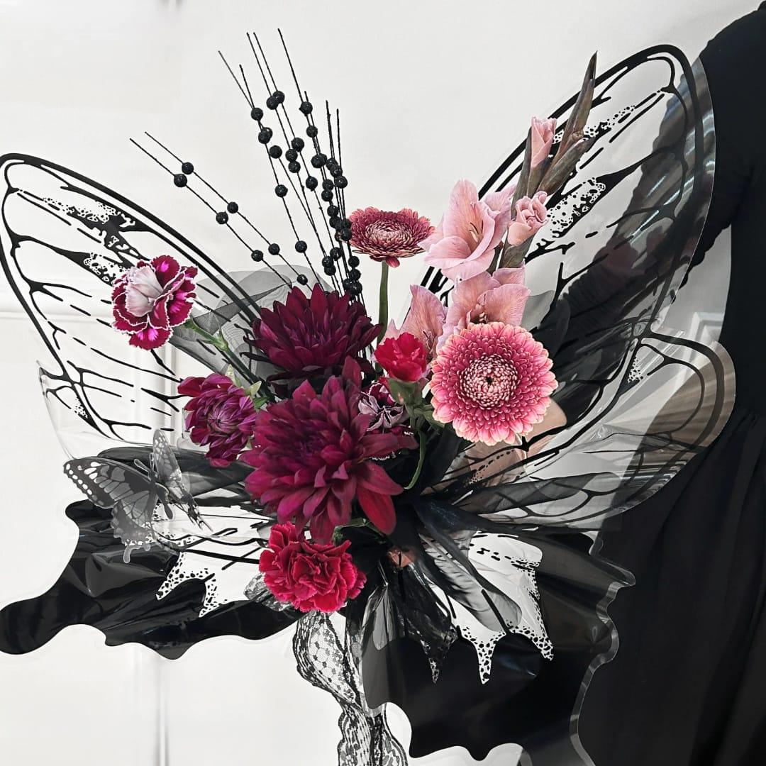 Mg2566C Black Butterfly Wing Flower Wrap 56X25Cm 20Pair
