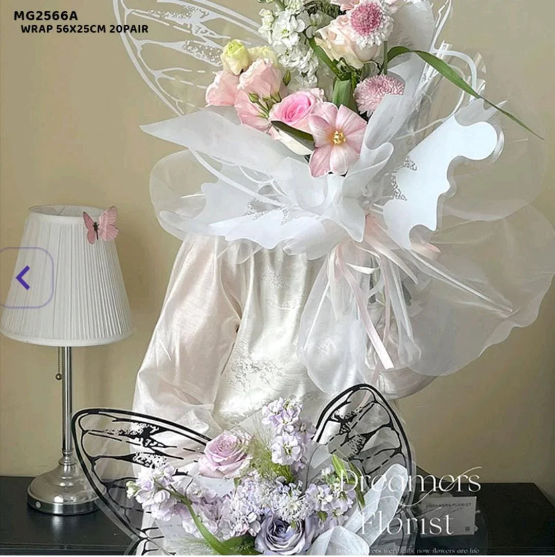 Mg2566A White Butterfly Wing Flower Wrap 56X25Cm 20Pair