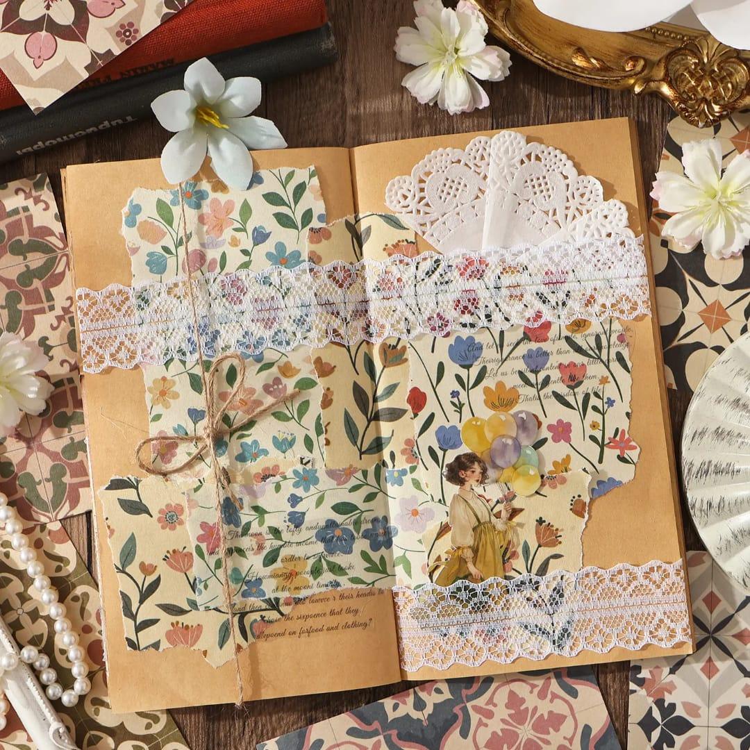 Premium Flower and trees Journaling paper l (12cm x 12cm) 30Pcs Flower Theme Background Texture Paper Pack of 1