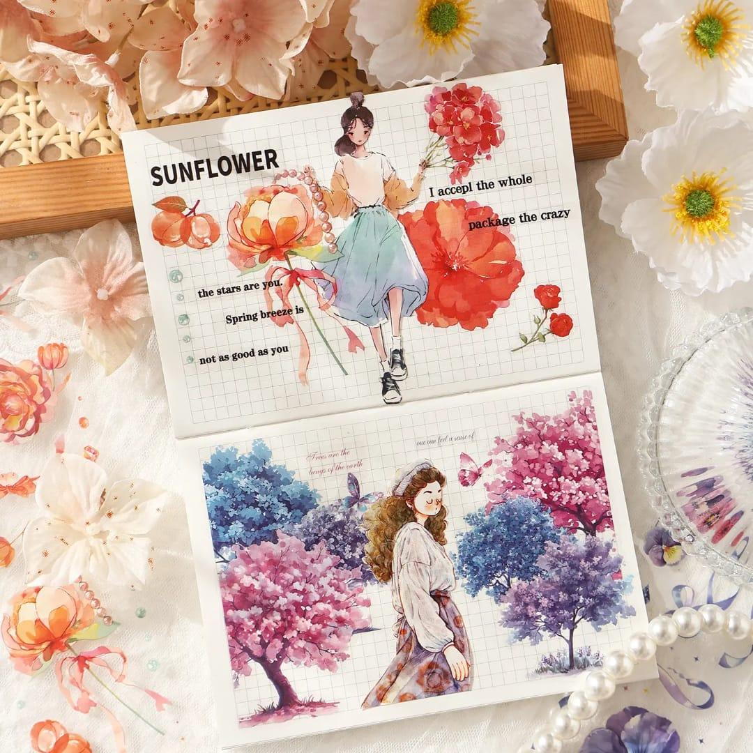 Premium Long pet floral sticker l 6 Sheets l Journal and scrapbooking l Pack of 1