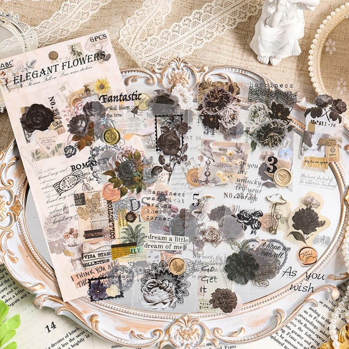 () Premium floral Vintage stickers l Journaling and scrapbooking l Pack of 1 Contains 6 sheets
