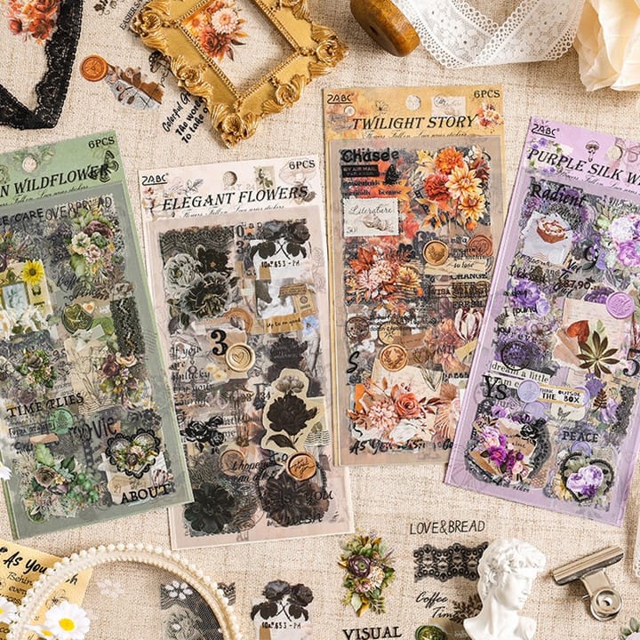 () Premium floral Vintage stickers l Journaling and scrapbooking l Pack of 1 Contains 6 sheets
