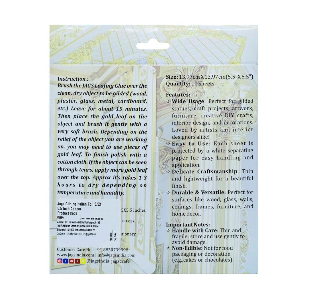 Jags Gilding Italian Foil 5.5X5.5 Inch Gold JGIF01