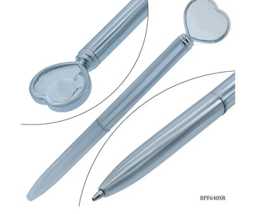 Ball Pen Fancey Top Heart With Diamonds Silver BPF640SR