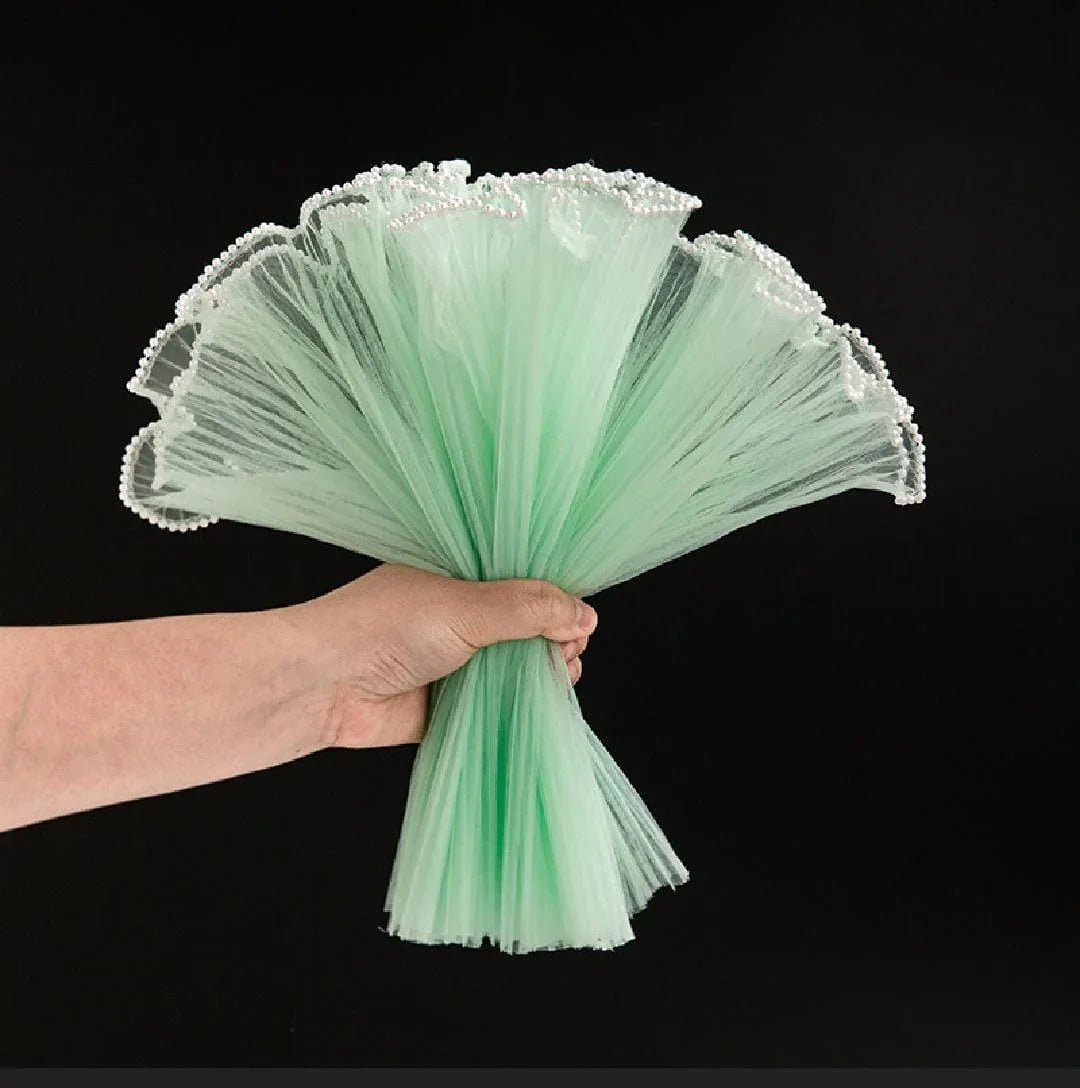 Mg2513G Green Wrapping Paper Net Wrinkled With Pearl