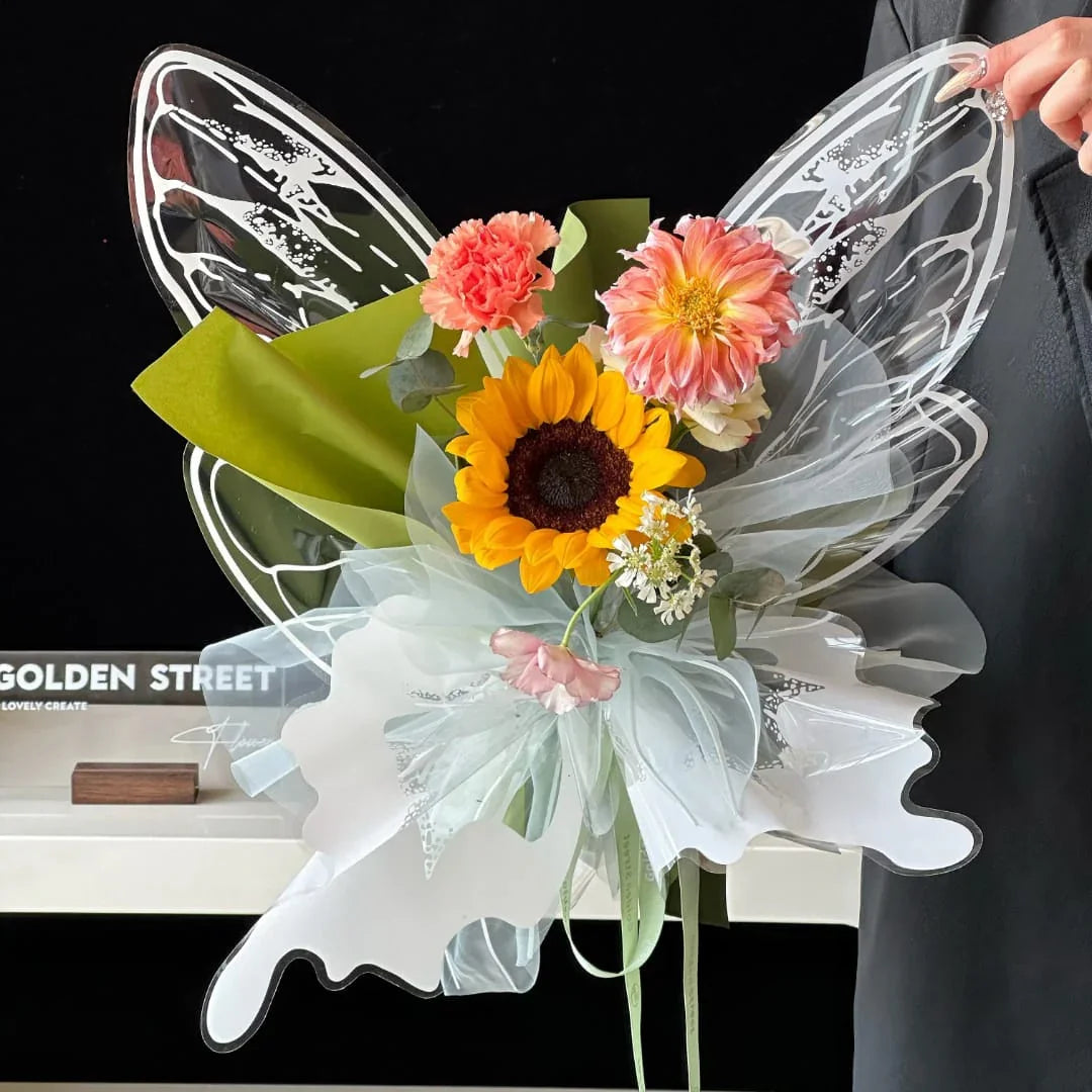Mg2566B Silver Butterfly Wing Flower Wrap 56X25Cm 20Pair