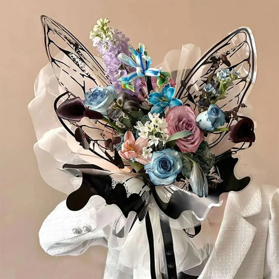 Mg2566B Silver Butterfly Wing Flower Wrap 56X25Cm 20Pair