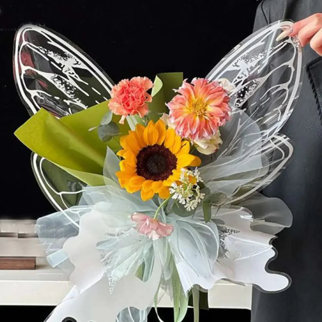 Mg2566B Silver Butterfly Wing Flower Wrap 56X25Cm 20Pair