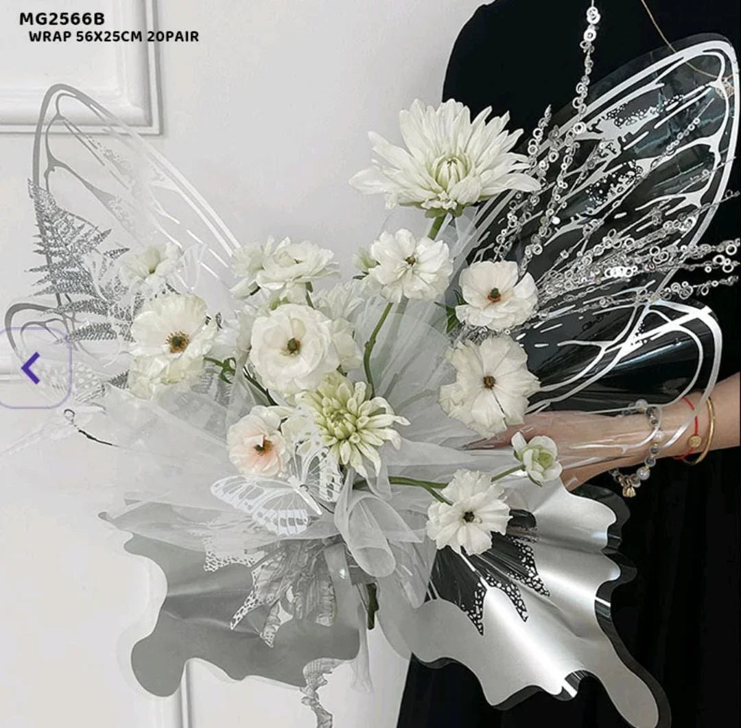 Mg2566B Silver Butterfly Wing Flower Wrap 56X25Cm 20Pair