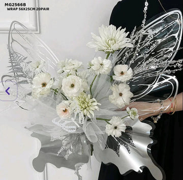Mg2566B Silver Butterfly Wing Flower Wrap 56X25Cm 20Pair