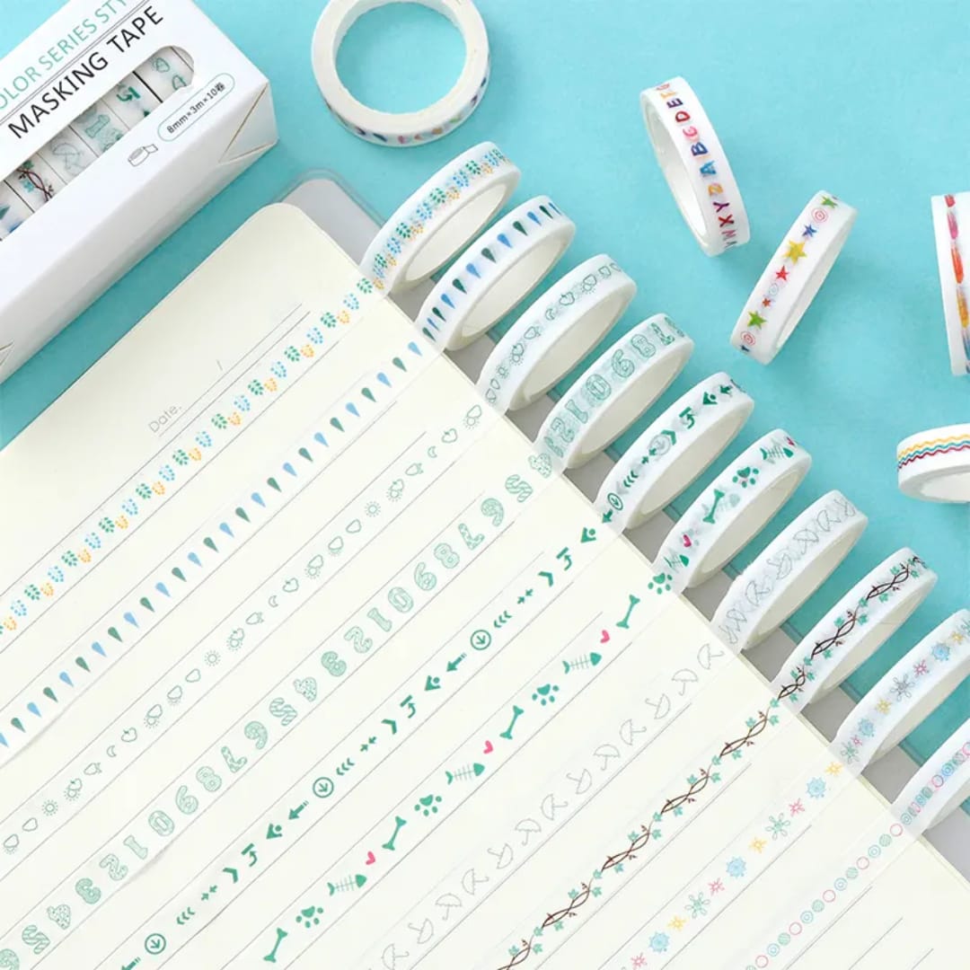 Premium Border washi Tape Color Series Style l Pack  of 10 tapes